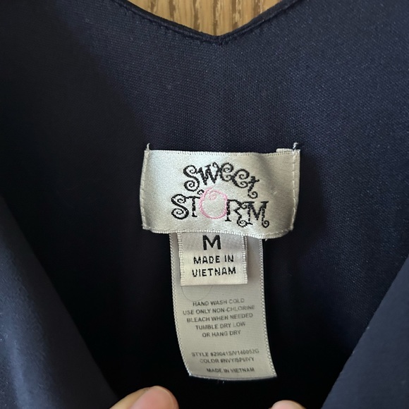 Chiffon Dress, Navy Blue, Orange, and White - Picture 3 of 3